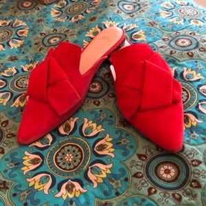 J. crew pointed suede mules RED